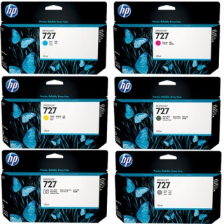 Pack de 6 cartouches originales HP N°727 en capacité 130ml - HP Designjet T3500/T2530/T1530/T930/T2500/T1500/T920