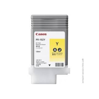 Encre Canon PFI-102 Jaune 0898B001 130ml pour traceur iPF500, LP17, iPF600, iPF605, iPF610, LP24, iPF650, iPF655, iPF700, iPF710