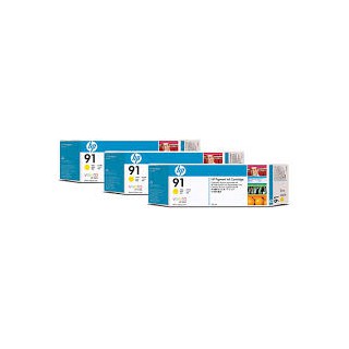 HP Ink C9485A No.91 Jaune 3 x 775ml pour traceur Designjet Z6100ps