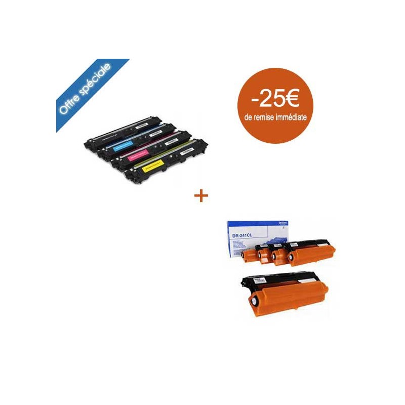 Pack 4 cartouches compatibles Brother TN241-245 BK/C/Y/M + 1 tambour original DR-241CL