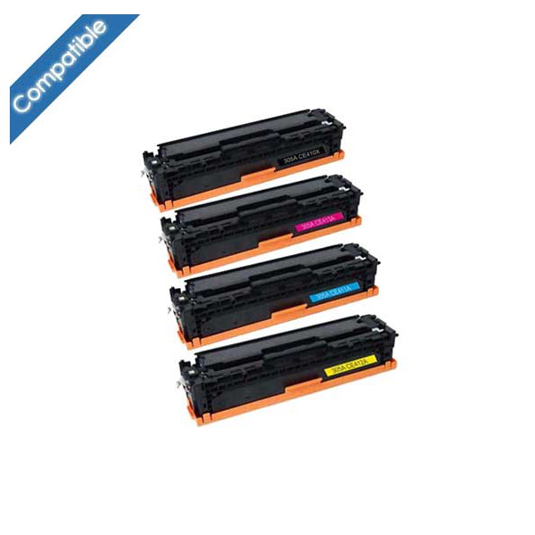 Pack 4 toner laser compatible imprimante HP Laserjet Pro 400 et Pro 300  Color (équivalent CE410X, CE411A, CE412A, CE413A)