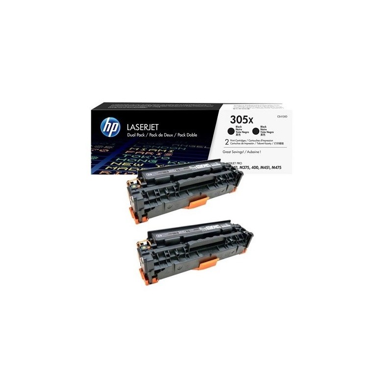 CE410XD - HP 305X pack de 2 toners LaserJet noirs grande capacité authentiques (CE410XD)