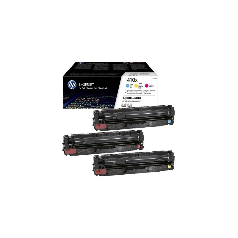 CF252XM - Pack de 3 toners HP 410X Grande capacité (Cyan/Magenta/Jaune) - M377dw/M477fdw/M452dn/M477fnw/M477fdn