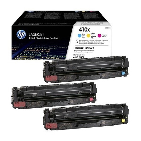 CF252XM - Pack de 3 toners HP 410X Grande capacité (Cyan/Magenta/Jaune) - M377dw/M477fdw/M452dn/M477fnw/M477fdn
