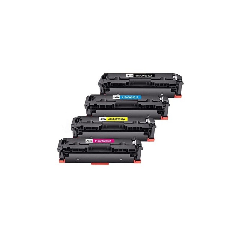Pack de 4 cartouches toners compatibles HP 415A Noir, Cyan, Jaune, Magenta