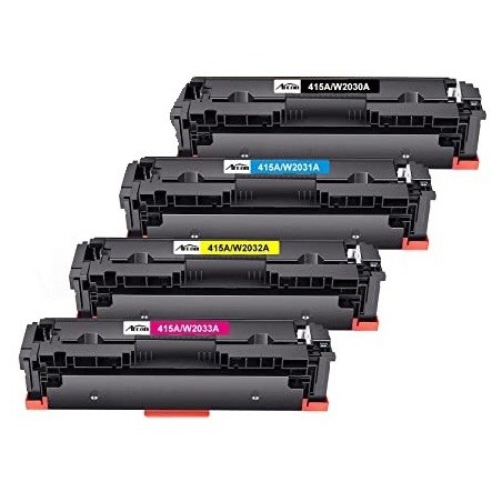 Pack de 4 cartouches toners compatibles HP 415A Noir, Cyan, Jaune, Magenta