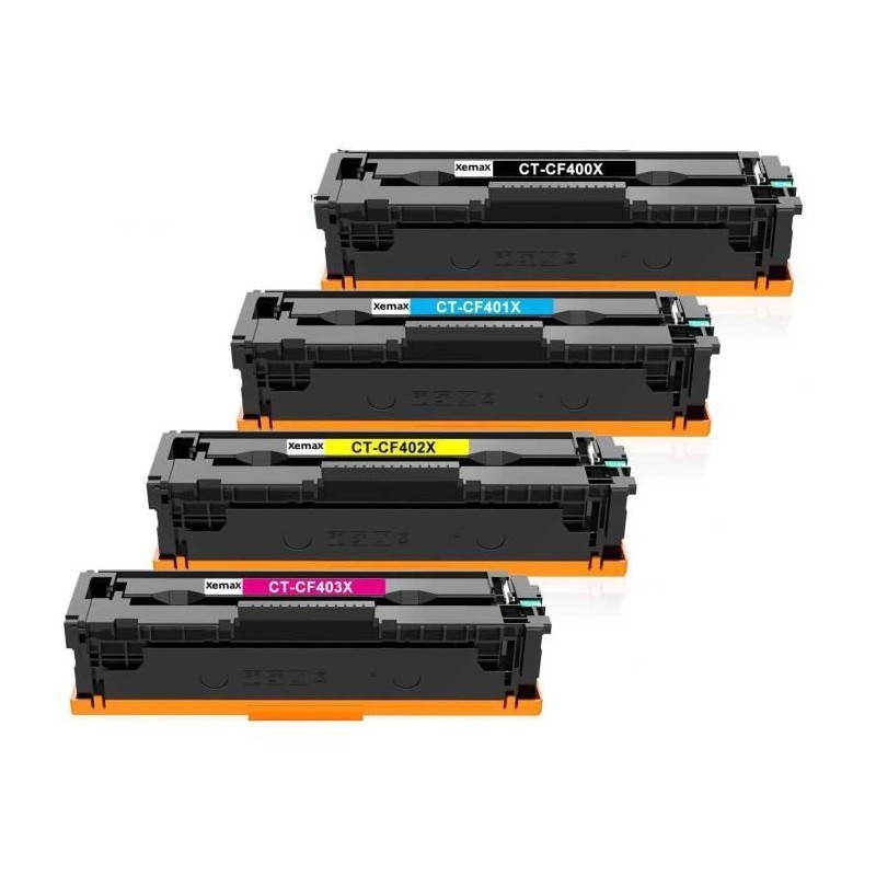 Pack de 4 cartouches de toners compatibles de petite capacité HP 201X Noir, Cyan, Jaune, Magenta