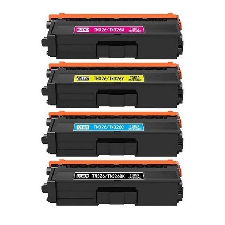 Pack de 4 cartouches toners compatibles Brother TN-326 BK/C/Y/M + 1 Collecteur de toner usagé Brother original WT-320CL offert